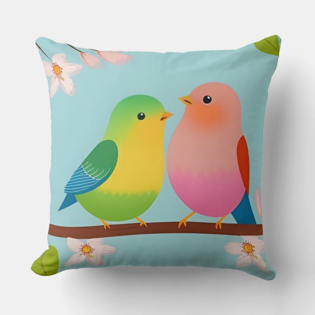 🐦 Almohada decorativa de pájaros de rama de dibuj (Anverso)