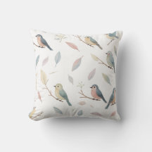 Almohada decorativa de pájaros y hojas pastel insp