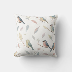 Almohada decorativa de pájaros y hojas pastel insp