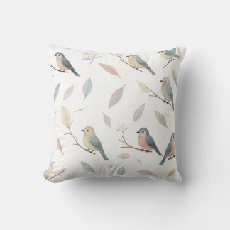 Almohada decorativa de pájaros y hojas pastel insp