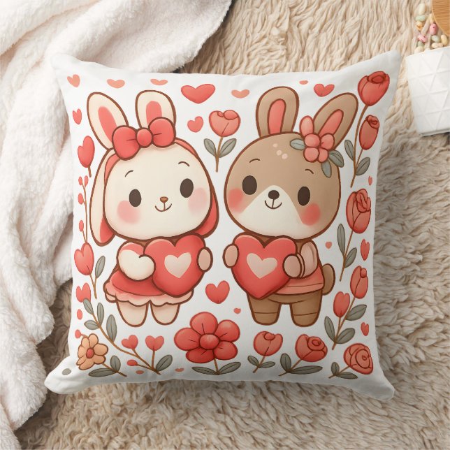 Almohada decorativa de pareja de conejos romántico (Manta)