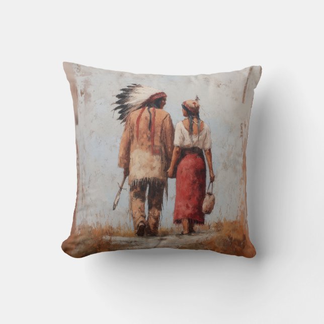Almohada Decorativa de Pareja Nativa Americana (Anverso)