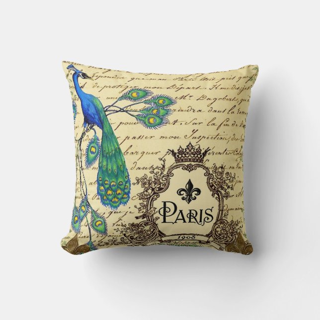 Almohada decorativa de París del pavo real francés (Anverso)