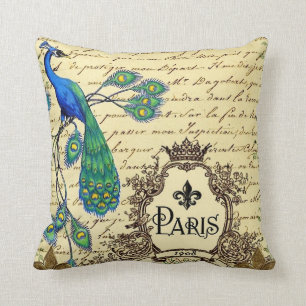 Almohada decorativa de París del pavo real francés