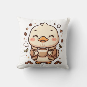 Almohada Decorativa de Pato Adorable Bebiendo Café