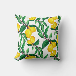 Almohada decorativa de patrón amarillo verde hoja