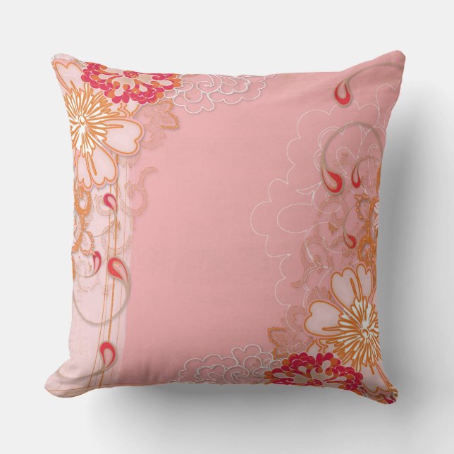 Almohada decorativa de patrón floral rosa rojo (Anverso)