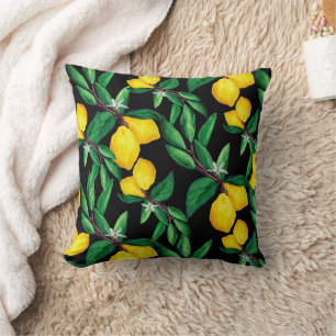 Almohada decorativa de patrón negro verde amarillo