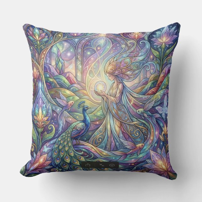 Almohada decorativa de pavo real de fantasía (Anverso)