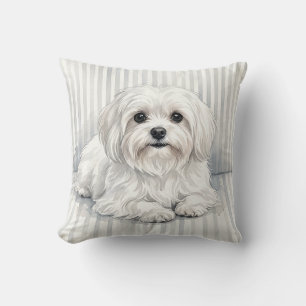 Almohada decorativa de perro maltés acuarela