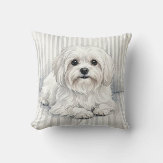 Almohada decorativa de perro maltés acuarela