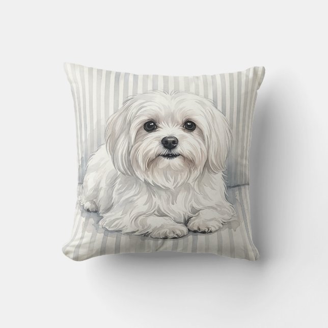 Almohada decorativa de perro maltés acuarela (Anverso)