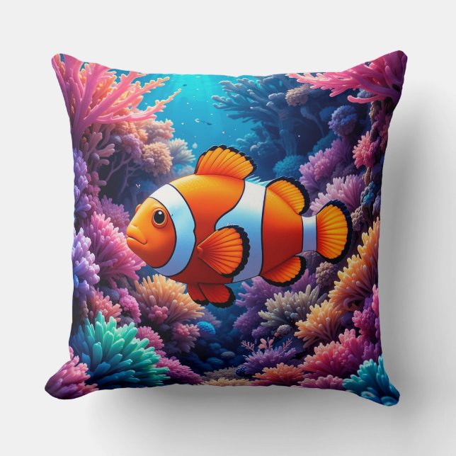 🐠 Almohada decorativa de pez payaso de arrecife d (Anverso)
