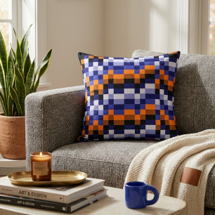 Almohada decorativa de Pixel Art – Azules, Naranja
