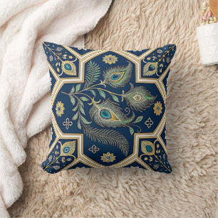 Almohada Decorativa de Plumas de Pavo Real Elegant