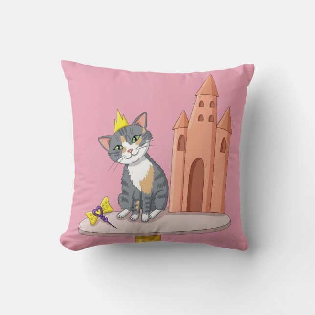 Almohada decorativa de princesa gata con castillo (Anverso)