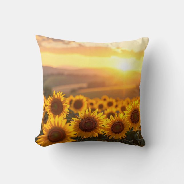 Almohada decorativa de puesta de sol con girasoles (Anverso)