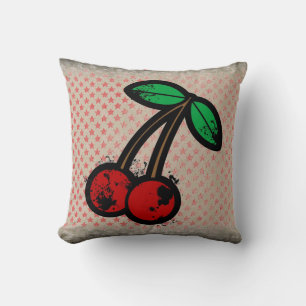 almohada decorativa de punk grunge rojo cerezas