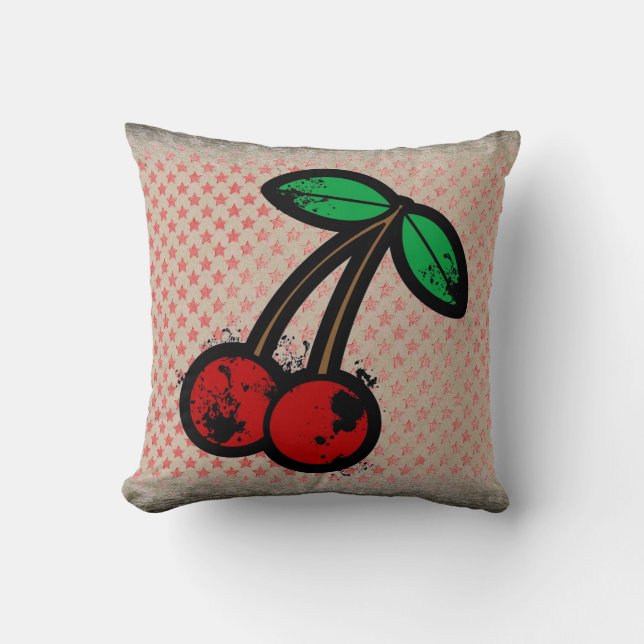 almohada decorativa de punk grunge rojo cerezas (Anverso)
