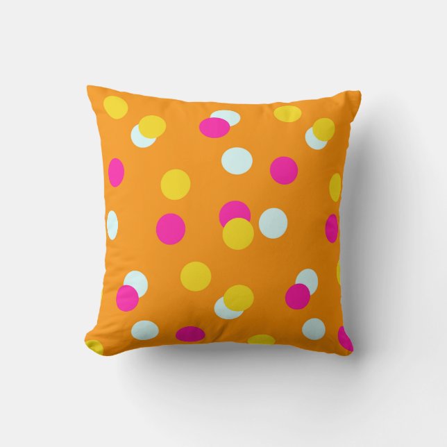 Almohada decorativa de puntos rosa naranja blanca  (Anverso)