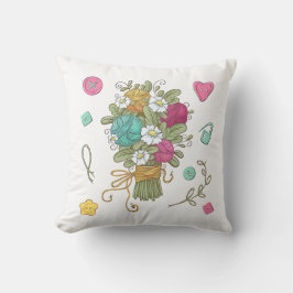 Almohada Decorativa de Ramillete Floral de Costura
