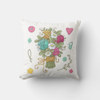 Almohada Decorativa de Ramillete Floral de Costura