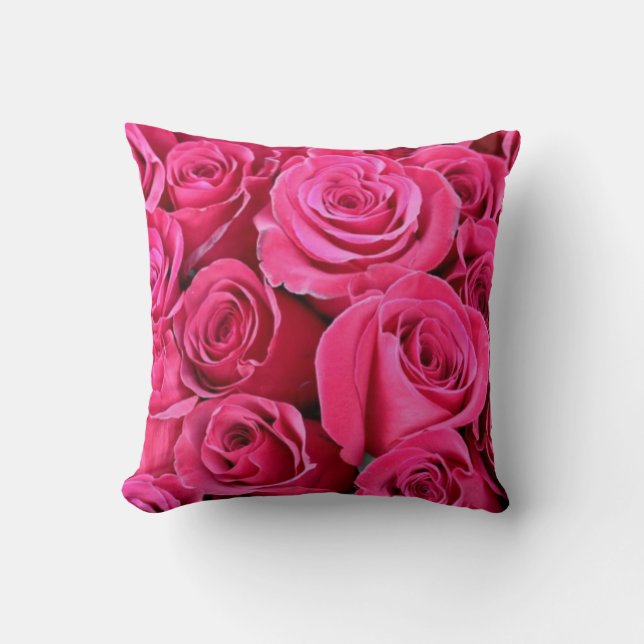 Almohada Decorativa de Ramo de Rosas Rosadas Elega (Anverso)