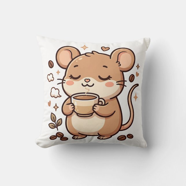 Almohada Decorativa de Ratón Bonito Bebe Café (Anverso)