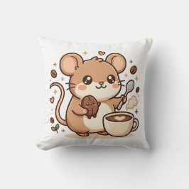 Almohada Decorativa de Ratón Kawaii Café