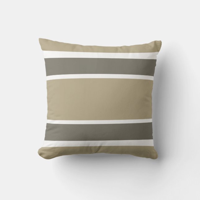 Almohada decorativa de rayas audaces beige y gris (Anverso)
