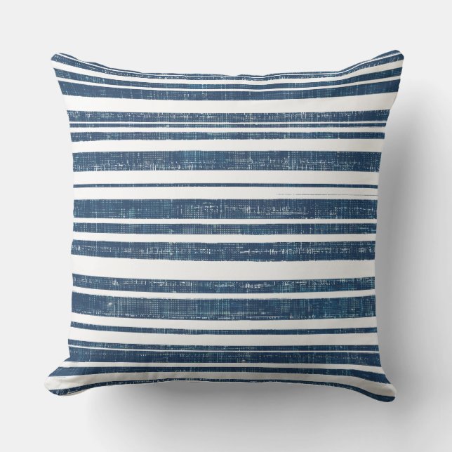 Almohada decorativa de rayas azules y blancas (Anverso)