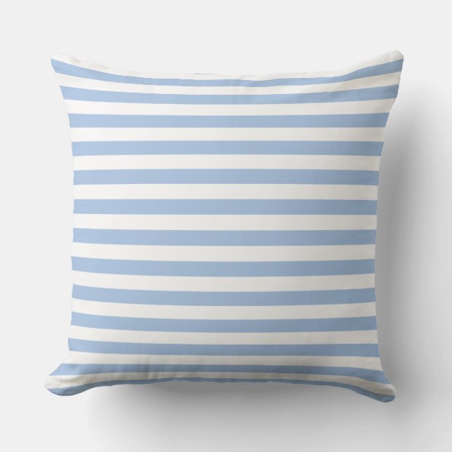 Almohada decorativa de rayas blancas y azul claro (Anverso)
