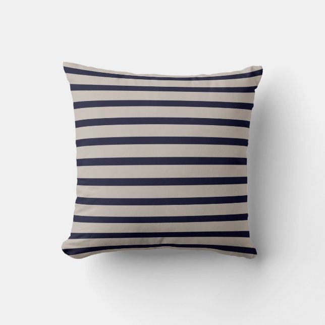 Almohada decorativa de rayas gris marino masculina (Anverso)