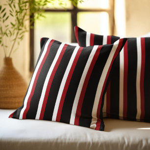 Almohada decorativa de rayas negras rojas y blanca