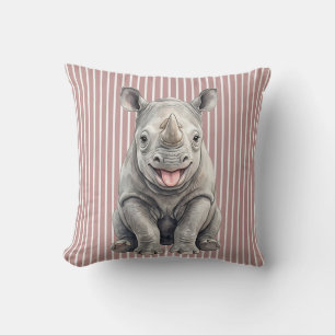 Almohada decorativa de rinoceronte bebé en acuarel