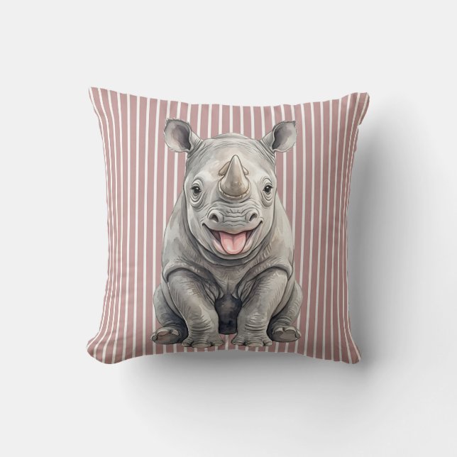 Almohada decorativa de rinoceronte bebé en acuarel (Anverso)