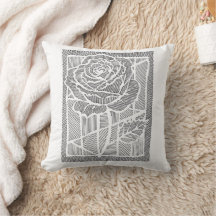 Almohada decorativa de rosa con arte de línea geom