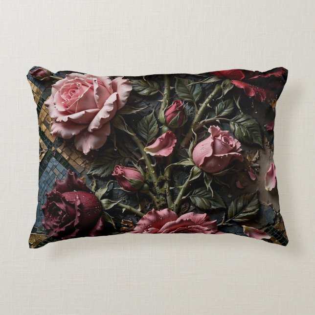 Almohada decorativa de rosa en mosaico (Anverso)