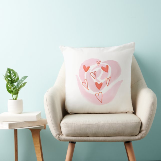 Almohada Decorativa de Rosa Rosa y Corazones (Silla)