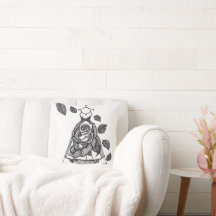 Almohada decorativa de rosa surrealista con vestid