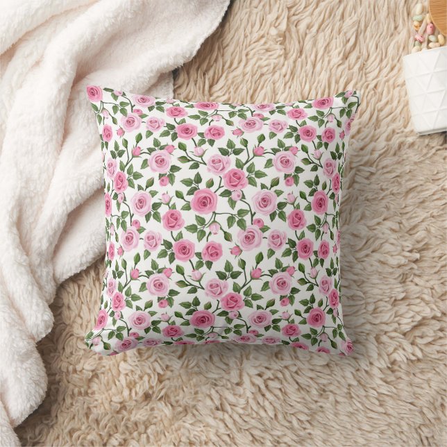 Almohada Decorativa de Rosas Rosadas (Manta)