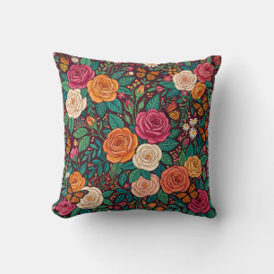Almohada decorativa de rosas y mariposas caprichos
