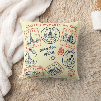 Almohada decorativa de sello de viaje vintage