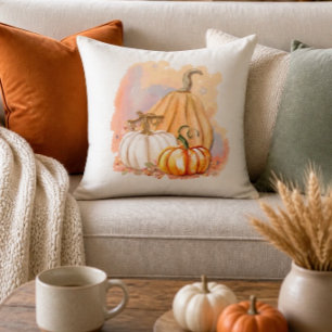 Almohada decorativa de trío de calabazas con acuar
