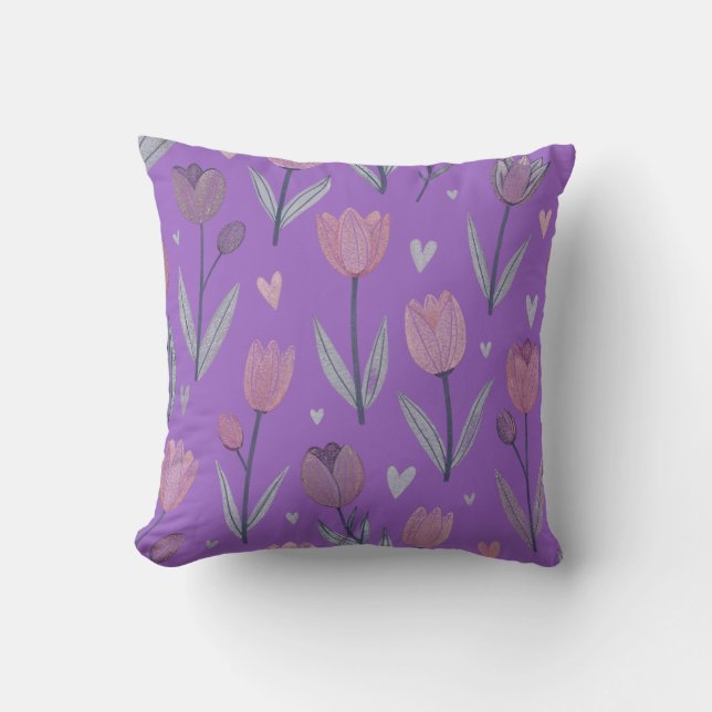 Almohada decorativa de tulipán púrpura (Anverso)