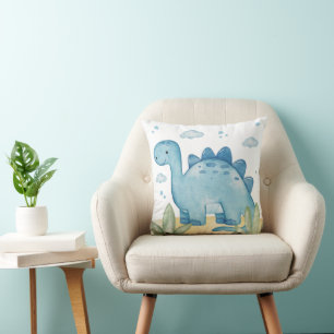 Almohada decorativa de vivero de dinosaurio azul a