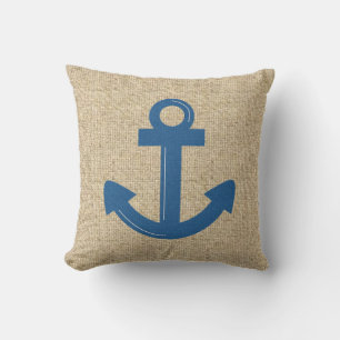almohada decorativa del ancla azul del barco Burla