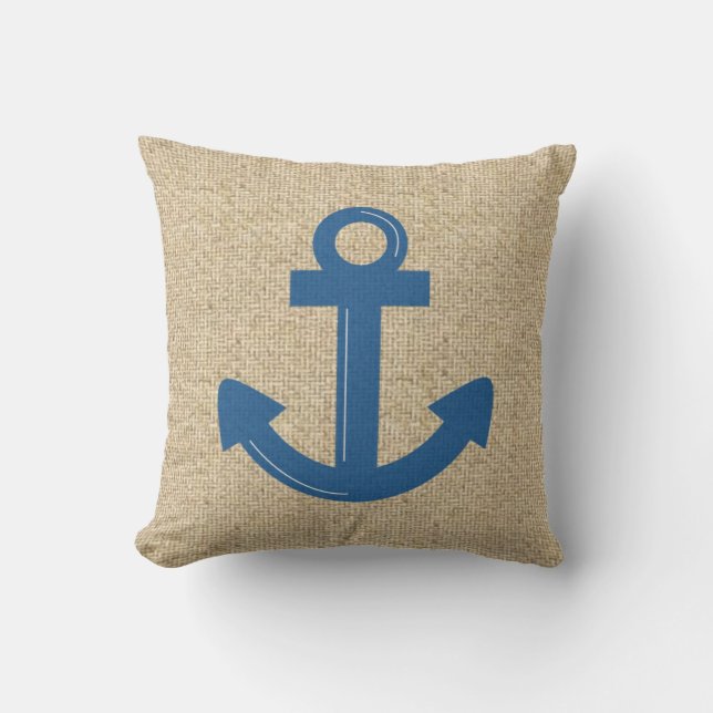 almohada decorativa del ancla azul del barco Burla (Anverso)