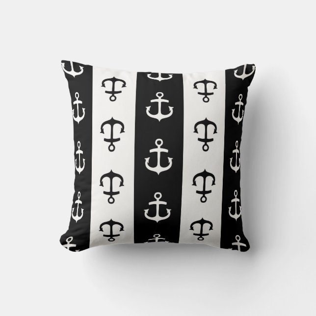 Almohada decorativa del ancla náutica blanco y (Anverso)