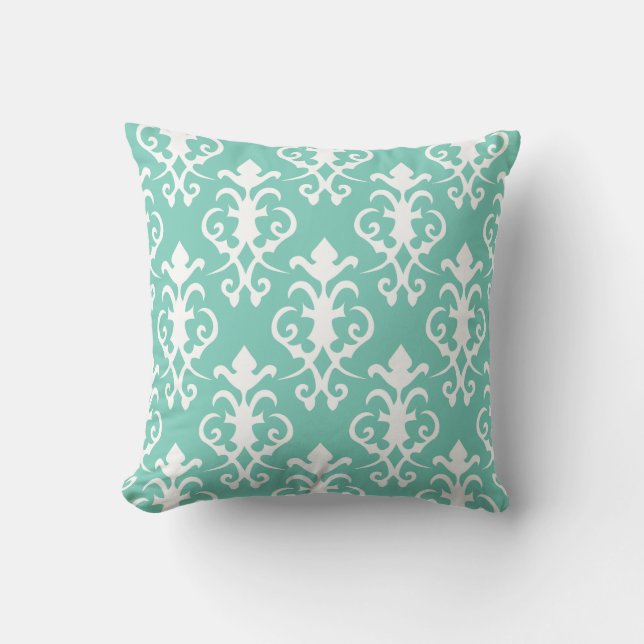 Almohada decorativa del damasco de la turquesa (Anverso)